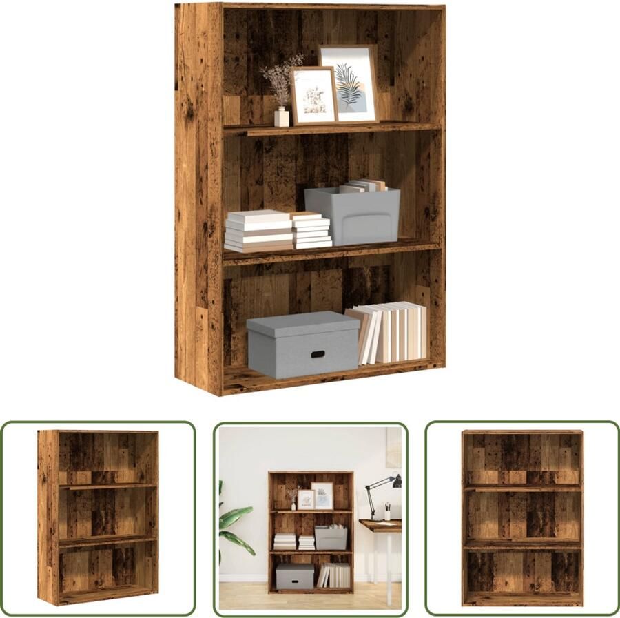 The Living Store Boekenkast 80x30x114 cm bewerkt hout oud houtkleurig Boekenkast Houten Kast Opbergkast Bibliotheekkast Vintage Kast