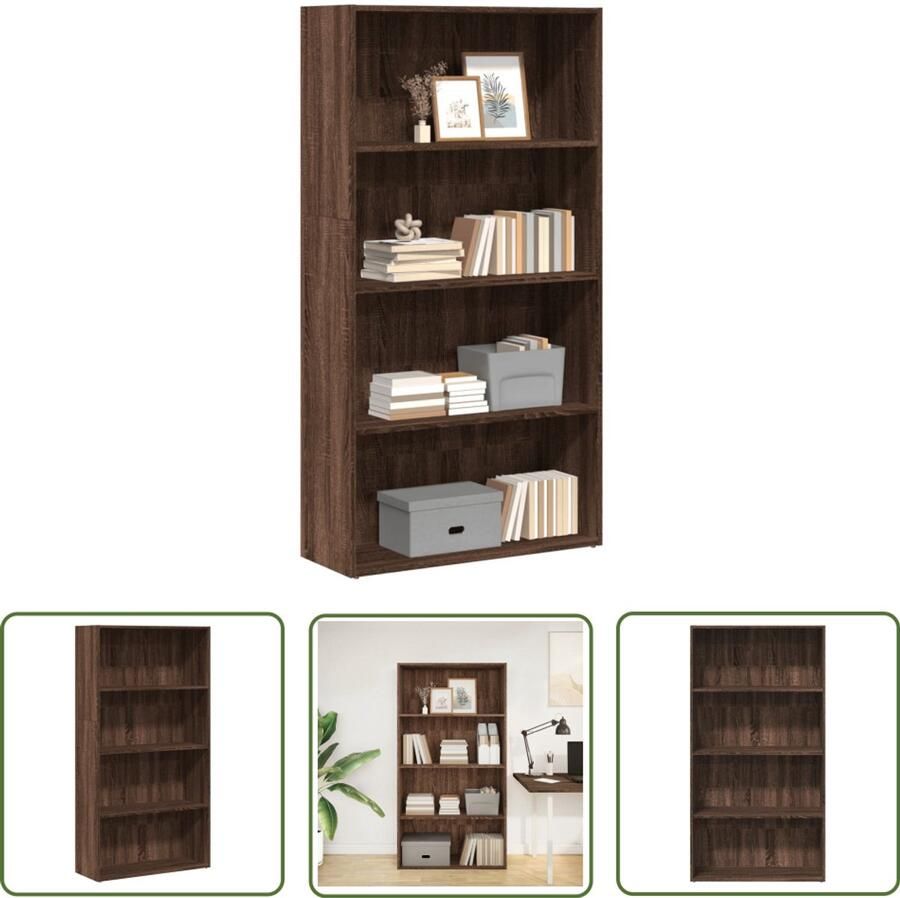 The Living Store Boekenkast 80x30x152 cm bewerkt hout bruin eikenkleurig Boekenkast Houten Kast Opbergkast Bibliotheekkast Interieurdecoratie