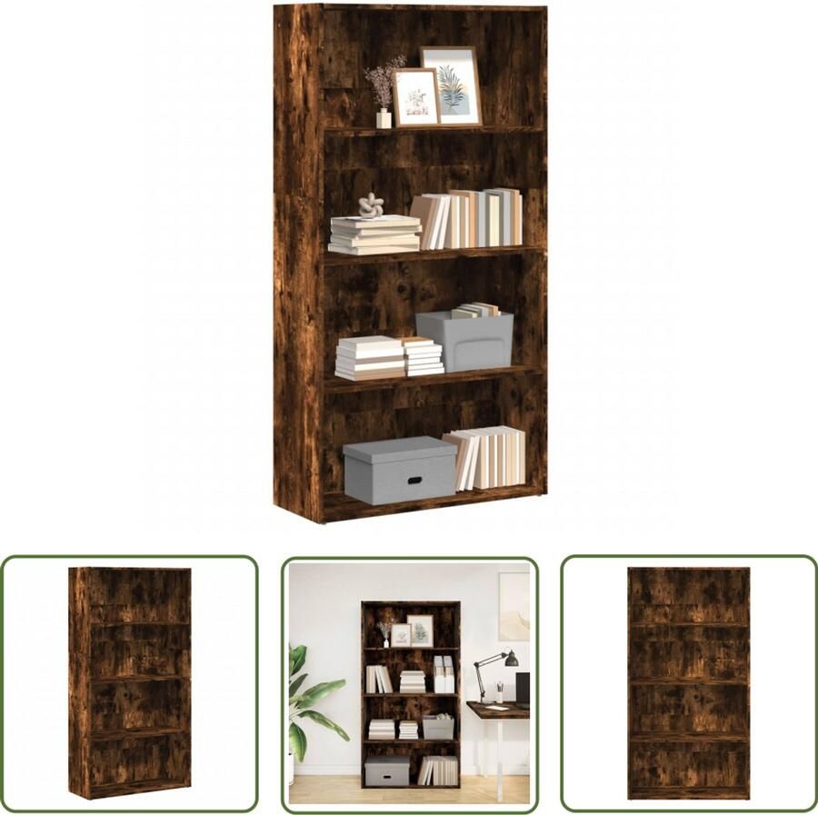 The Living Store Boekenkast 80x30x152 cm bewerkt hout gerookt eikenkleurig Boekenkast Houten Kast Opbergkast Bibliotheekkast Interieurdecoratie
