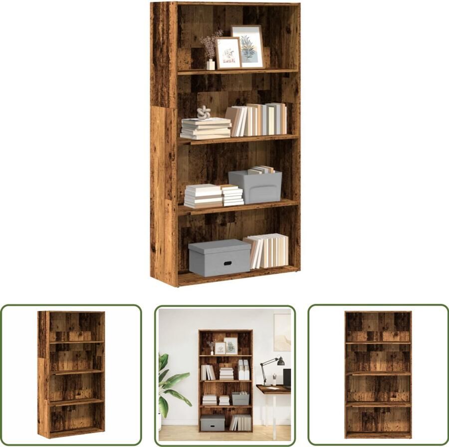 The Living Store Boekenkast 80x30x152 cm bewerkt hout oud houtkleurig Dynamo Meter Sleutelset Gereedschap Mechanica Drapers Tools