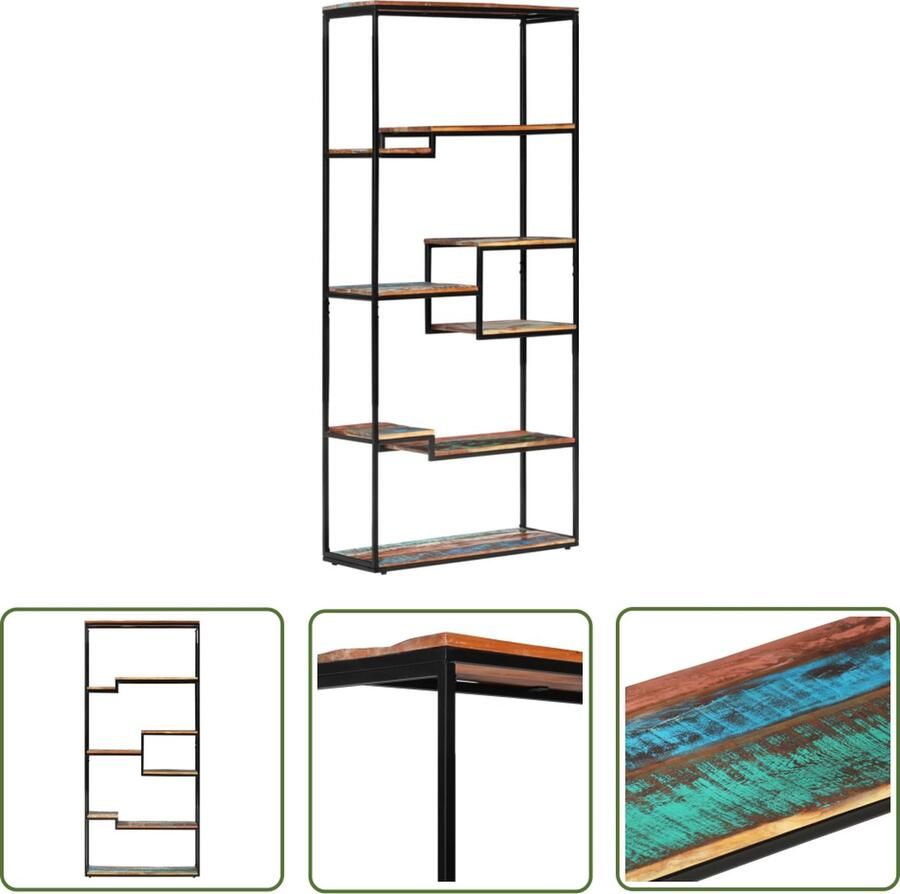 The Living Store Boekenkast IndustriÃle Stijl 80x30x180 cm Gerecycled Hout en IJzer Boekenkast Industrieel Houten Boekenkast Bibliotheek Opbergruimte - Foto 2