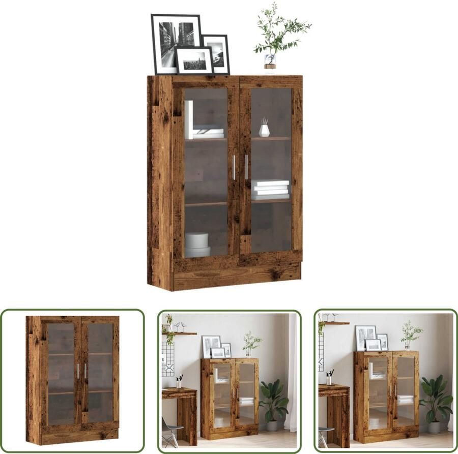 The Living Store Boekenkast 82 5x30 5x115 cm bewerkt hout oud houtkleurig Boekenkast Houten Boekenkast Vintage Boekenkast Bibliotheekkast Opslagkast