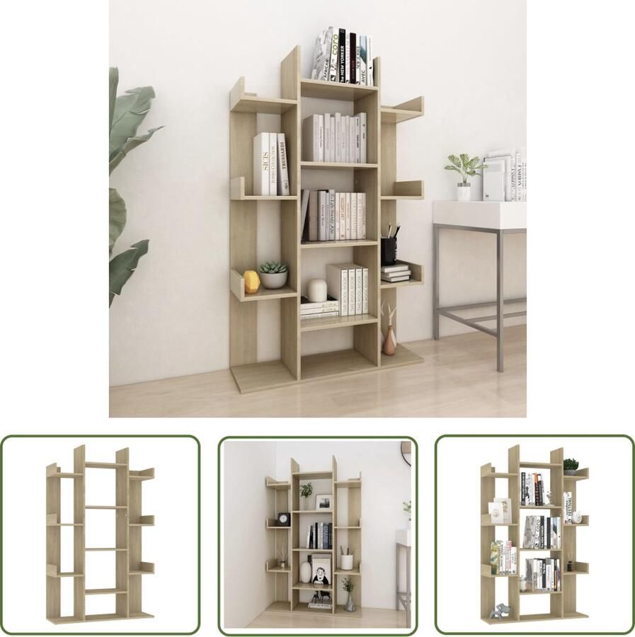 The Living Store Boekenkast 86x25 5x140 cm bewerkt hout sonoma eikenkleurig Boekenkast Houten Boekenkast Boekenplank Bibliotheek Opslagmeubel - Foto 2