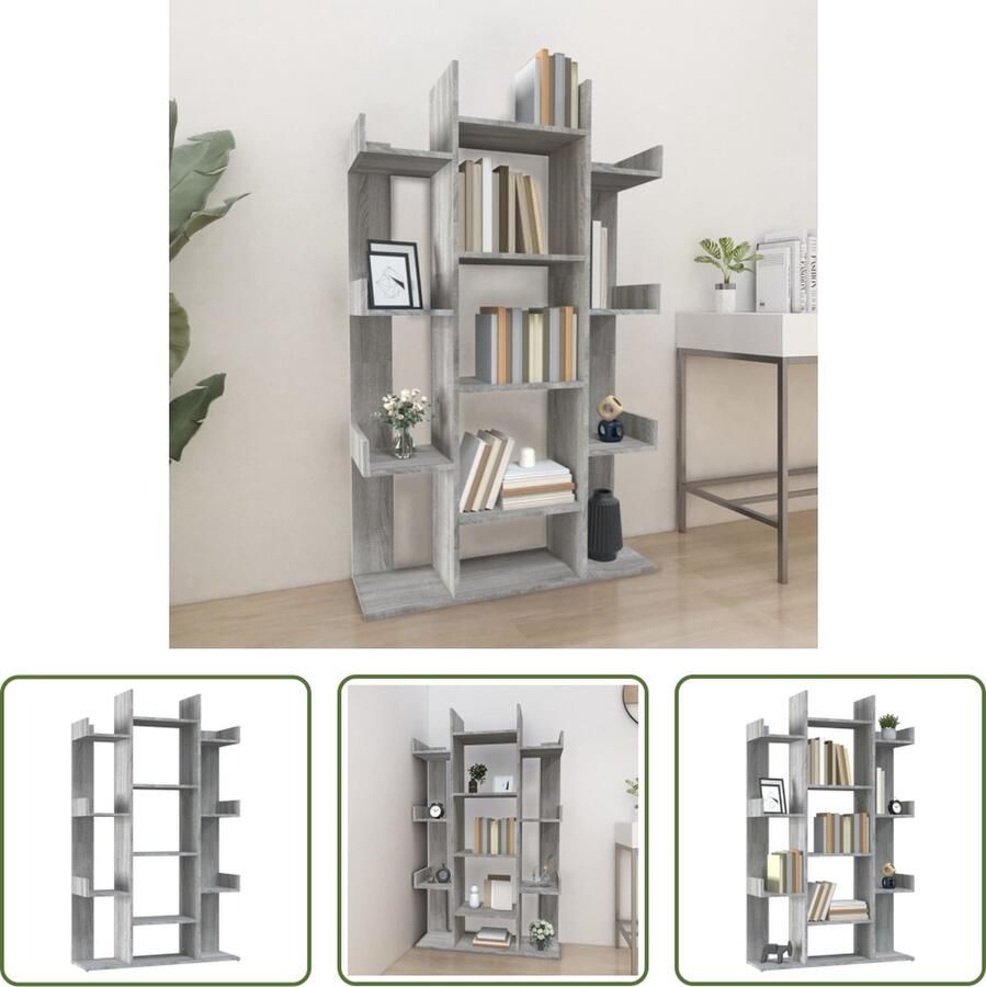 The Living Store Boekenkast 86x25 5x140 cm bewerkt hout grijs sonoma eiken Boekenkast Houten Boekenkast Grijze Boekenkast Sonoma Eiken Boekenkast Boekenplank - Foto 2