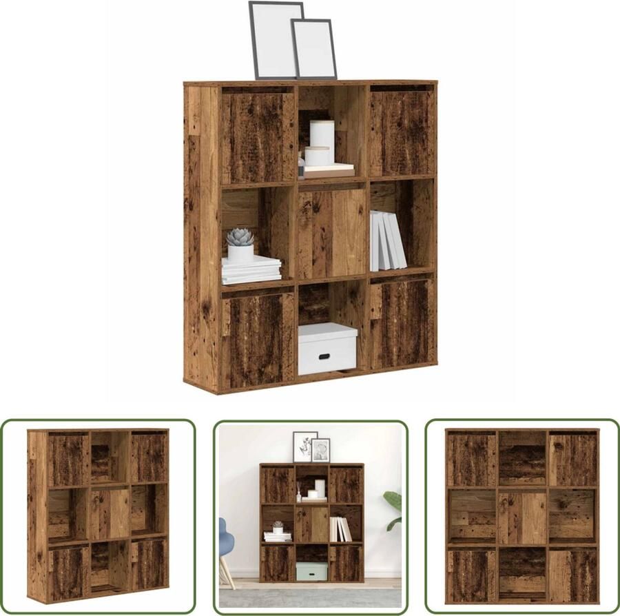 The Living Store Boekenkast 89x24x101 5 cm bewerkt hout oud houtkleurig Boekenkast Houten Boekenkast Bibliotheekkast Opslagoplossing Woonaccessoires