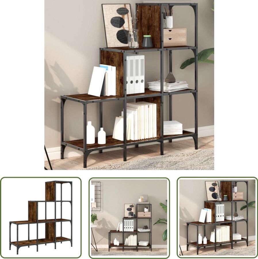 The Living Store Boekenkast 92x30x102 cm bewerkt hout en metaal gerookt eiken Boekenkast Houten Boekenkast Bruine Boekenkast Vintage Boekenkast Industriële Boekenkast