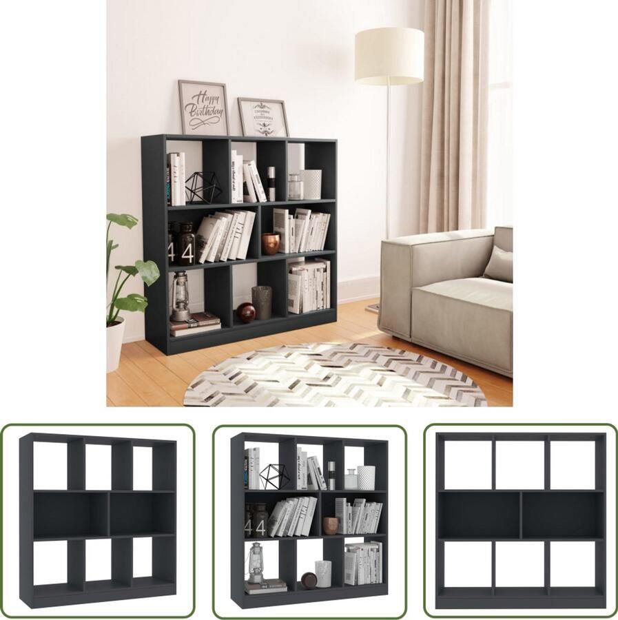 The Living Store Boekenkast 97 5x29 5x100 cm bewerkt hout grijs Boekenkast Houten Boekenkast Design Boekenkast Grijze Boekenkast Opslagmeubel