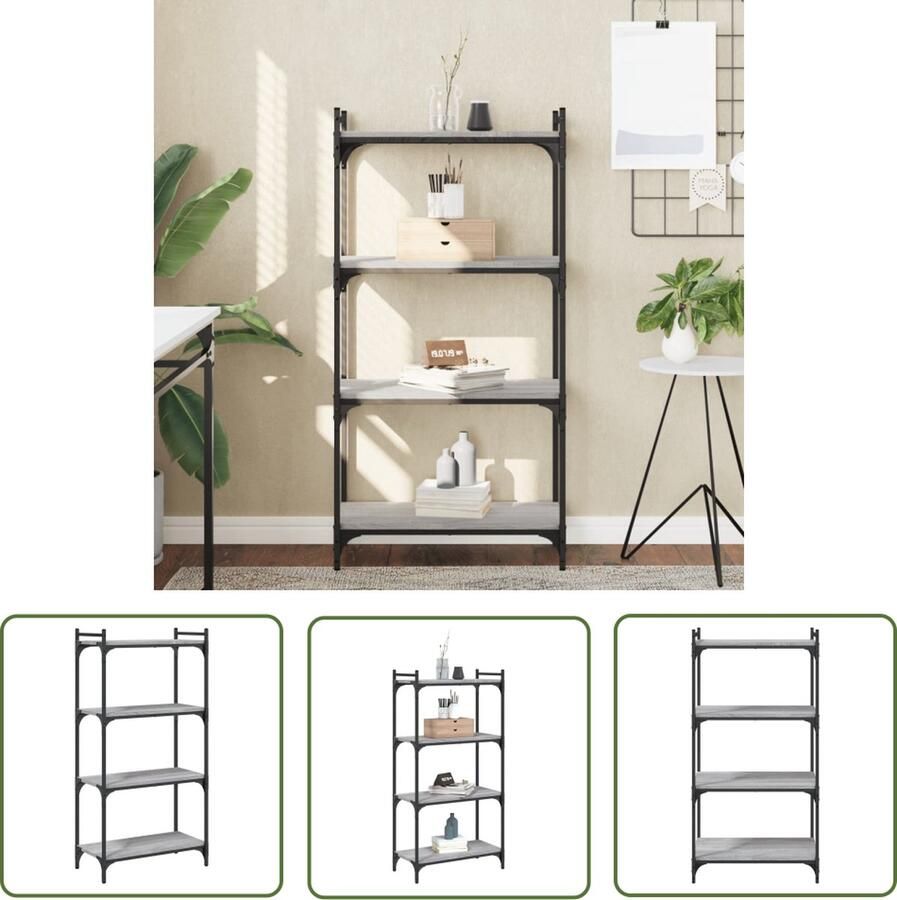 The Living Store Boekenkast 4-laags 60x30x120 cm bewerkt hout grijs sonoma eiken Boekenkast Houten Boekenkast Grijze Boekenkast Vintage Boekenkast Industrieel Boekenkast - Foto 3