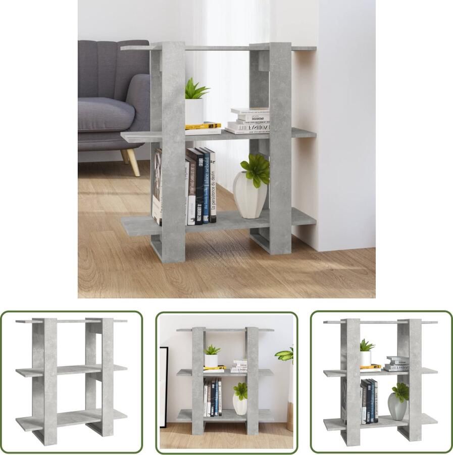 The Living Store Boekenkast Betongrijs 80x30x87 cm Houten decoratieve opbergkast - Foto 2
