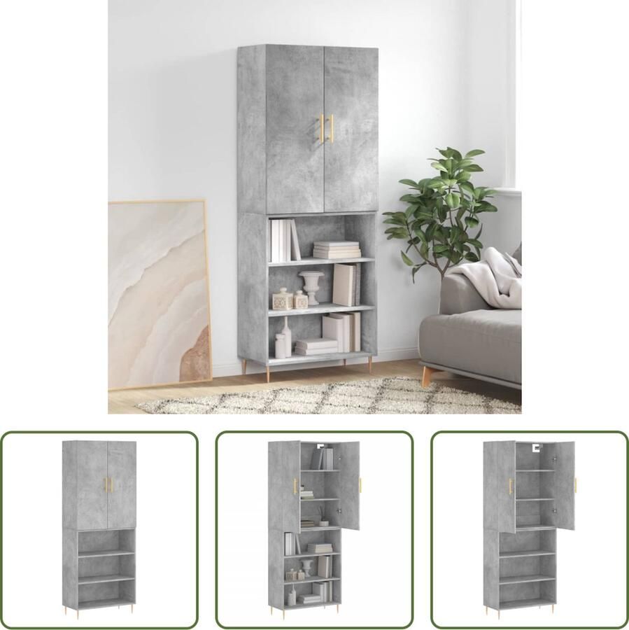 VidaXL Dressoir Hoge Kast Hoge kast 69 5x34x180 cm bewerkt hout betongrijs Opbergkast Houten Kast Grijze Kast - Foto 2