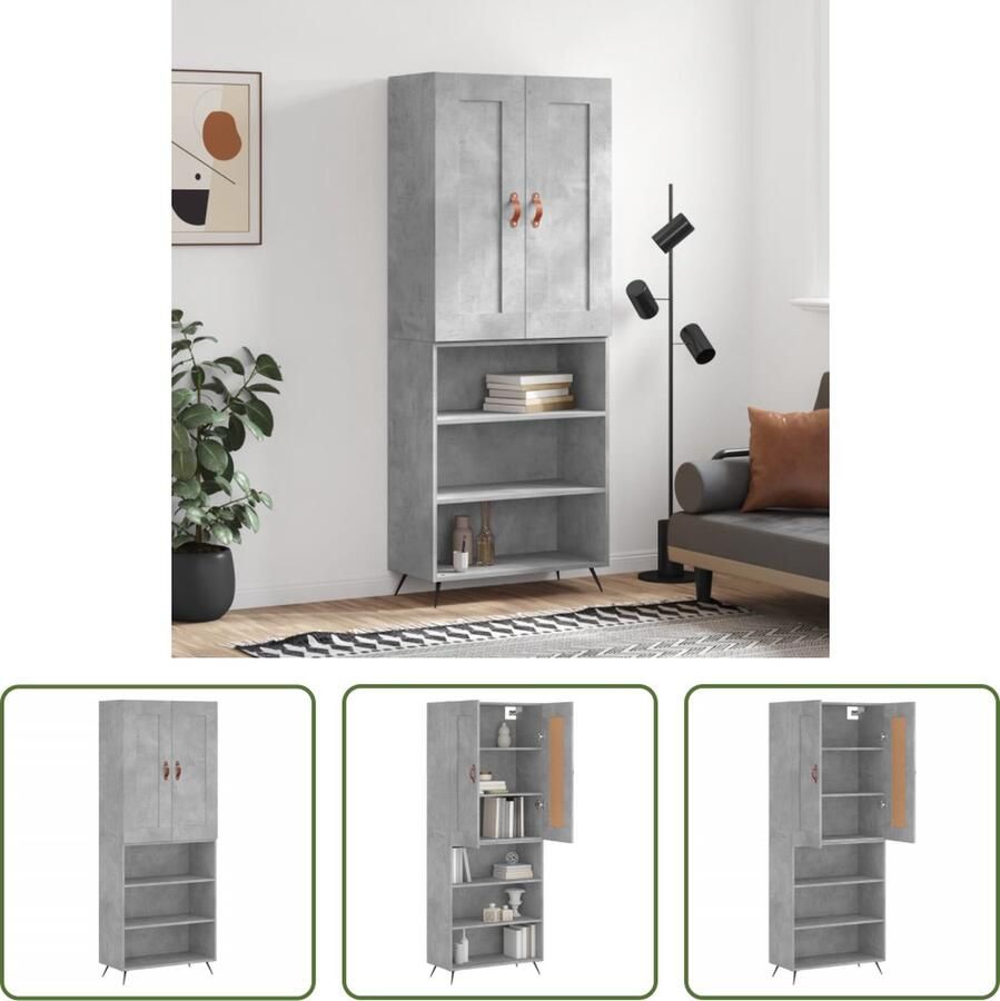 The Living Store Boekenkast Betongrijs Hoge kast 69.5 x 34 x 180 cm Duurzaam materiaal