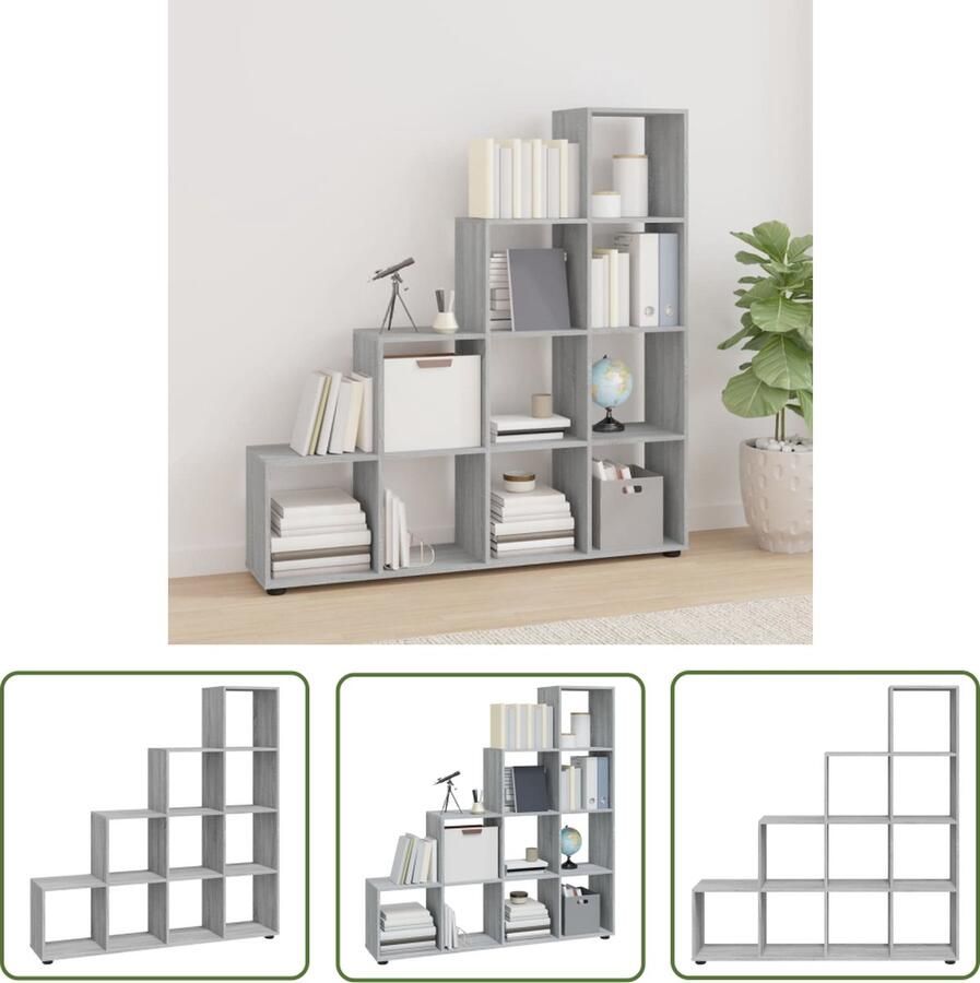 The Living Store Boekenkast Bewerkt hout 138 x 29 x 142 cm Grijs Sonoma Eiken Boekenkast Houten Boekenkast Grijze Boekenkast Bibliotheek Opbergkast - Foto 3