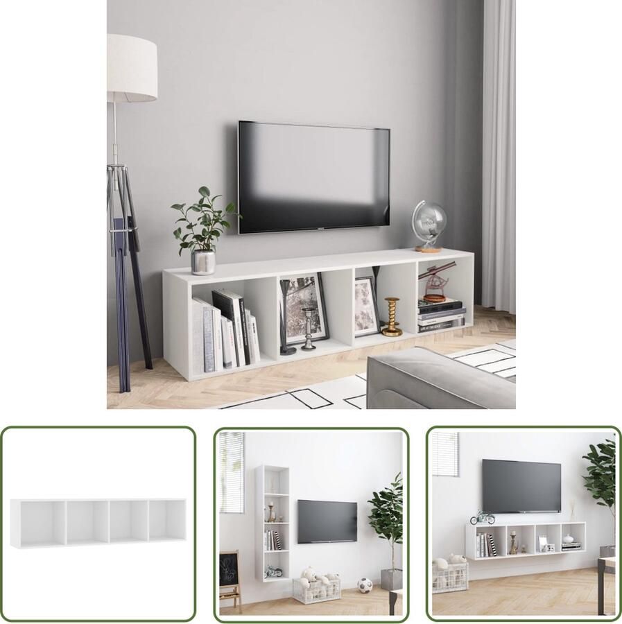 The Living Store Boekenkast tv-meubel 143x30x36 cm wit Boekenkast Houten Boekenkast Boekenplank Tv-standaard Opslagkast