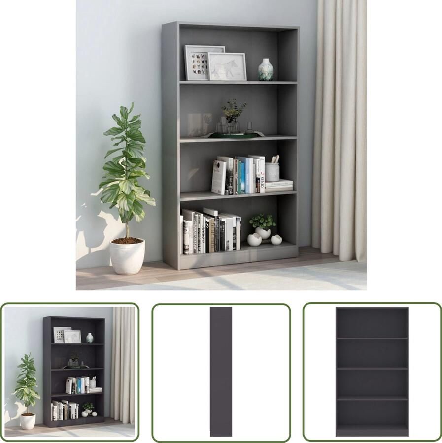 The Living Store Boekenkast Bewerkt hout 80x24x142 cm Grijs Boekenkast Houten Boekenkast Grijze Boekenkast Bibliotheek Opslagmeubel