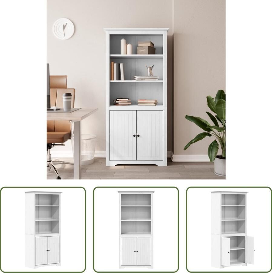 The Living Store Boekenkast BODO 82x40x173 cm massief grenenhout wit Boekenkast Houten Boekenkast Bibliotheek Vintage Boekenkast Frans Design - Foto 2