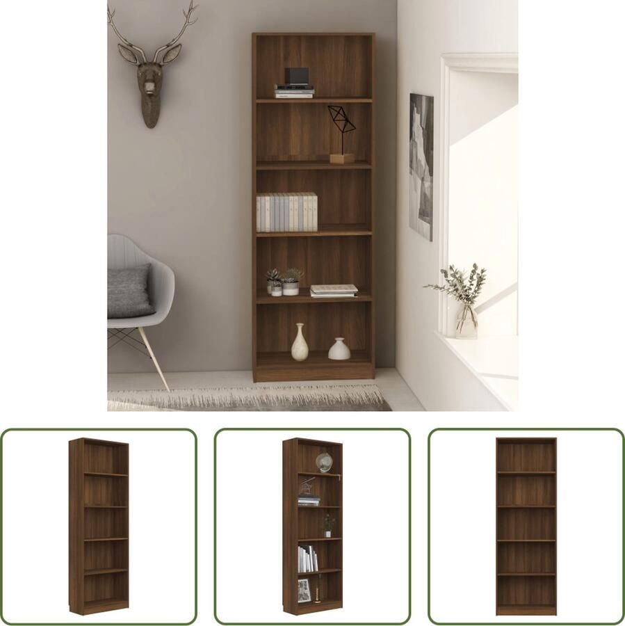The Living Store Boekenkast Bruineiken 60 x 24 x 175 cm 5-laags - Foto 2