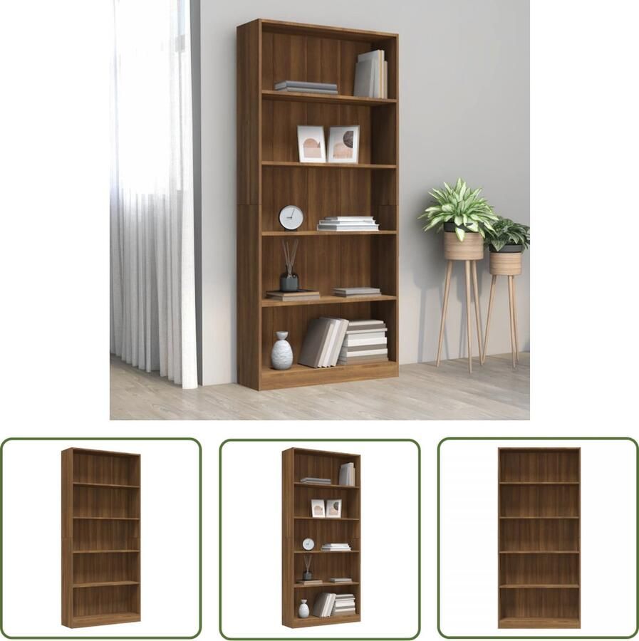 The Living Store Boekenkast 80x24x175 cm bewerkt hout bruineikenkleurig Kast - Foto 2