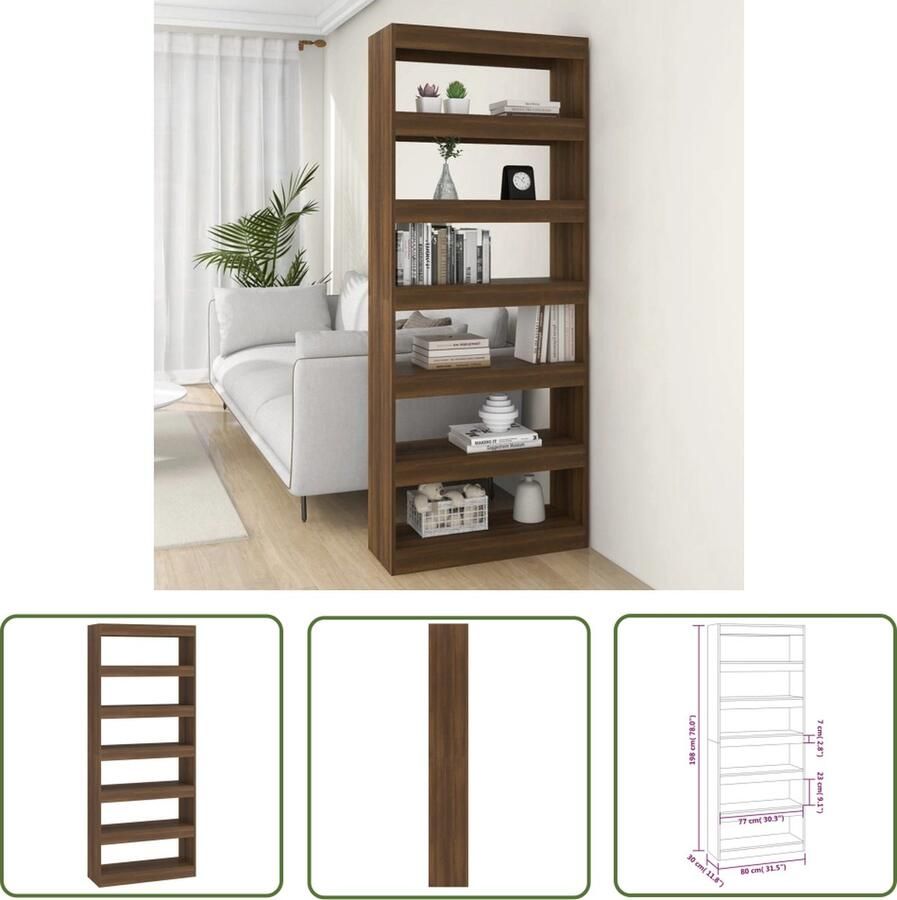 The Living Store Boekenkast Bruineiken 80 x 30 x 198 cm Houten meubel Montage vereist Boekenkast Boekenplank Houtsoort Bruin Vintage - Foto 2