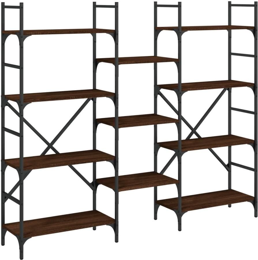 The Living Store Boekenkast 160x28 5x136 5 cm bewerkt hout bruin eikenkleur Boekenkast Houten Boekenkast Bruine Boekenkast Vintage Boekenkast Opbergkast - Foto 2