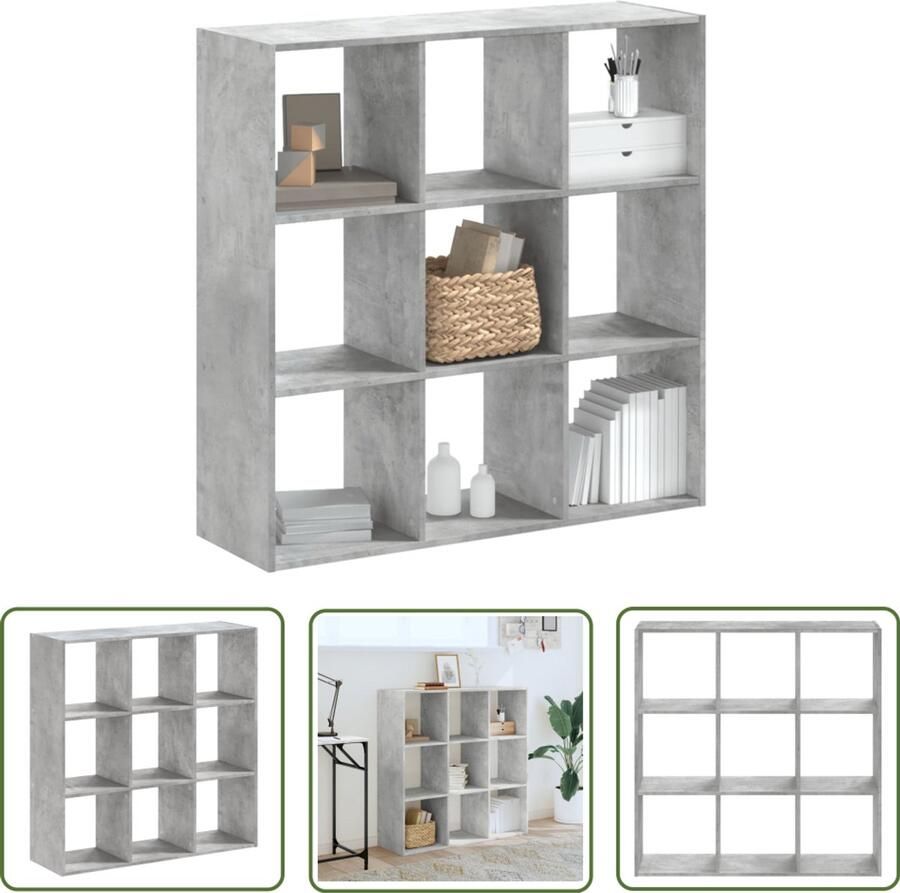 The Living Store Boekenkast 102x32x102 cm bewerkt hout betongrijs Boekenkast Houten Boekenkast Grijze Boekenkast Opslagoplossing Kamerdecoratie - Foto 2