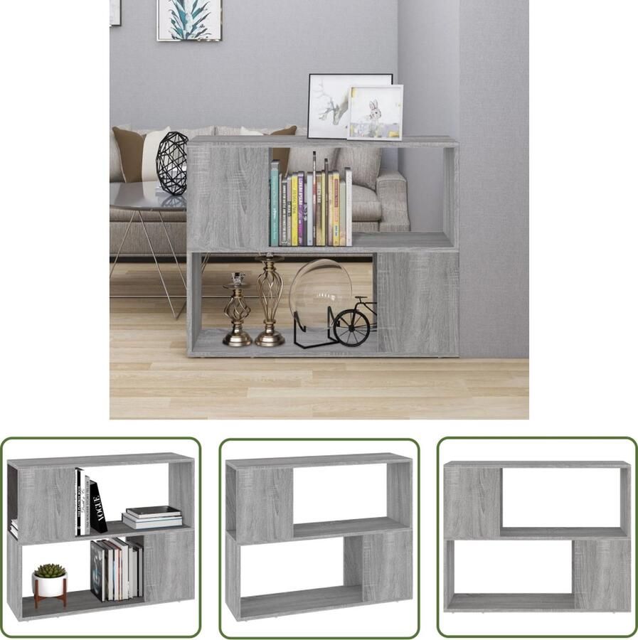 The Living Store Boekenkast en Kamerscherm Grijs Sonoma Eiken 80 x 24 x 63 cm Stevig materiaal voldoende opbergruimte en veelzijdige functie Boekenkast Kamerscherm Grijze Boekenkast Houten Boekenkast Tv Stand - Foto 2