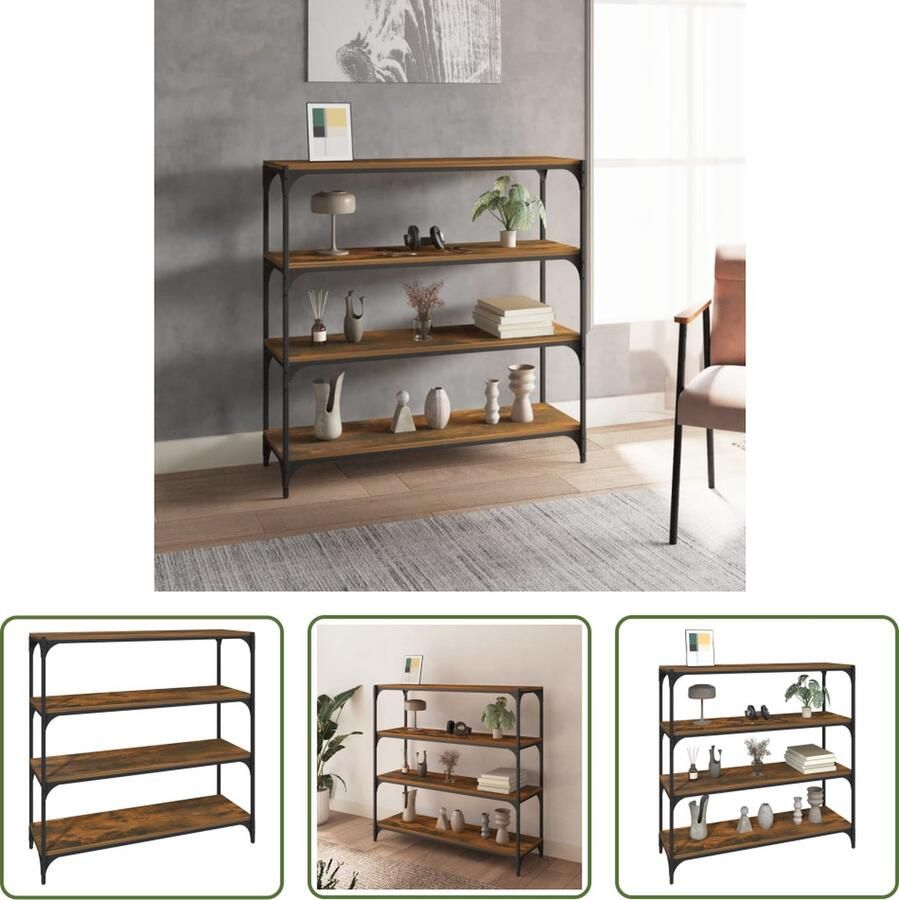 VidaXL The Living Store Boekenkast 100x33x100 cm bewerkt hout en staal gerookt eiken Boekenkast Industrieel Design Houten Boekenkast Staal Boekenkast Bruine Boekenkast - Foto 2