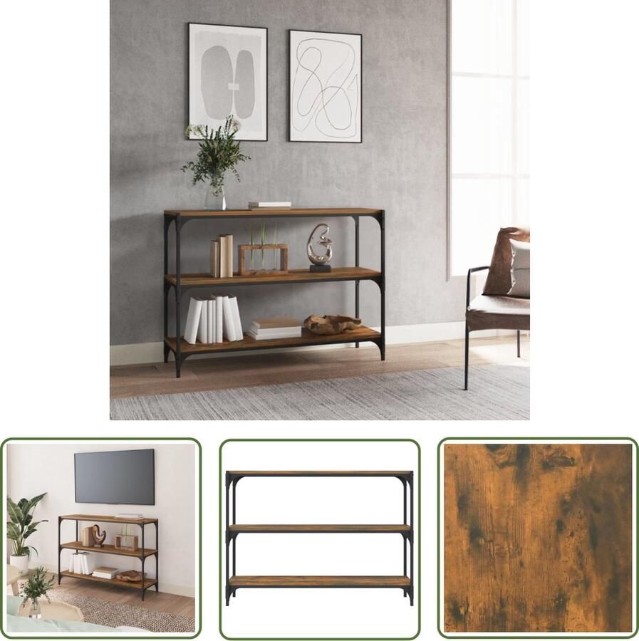 VidaXL The Living Store Boekenkast 100x33x70 5 cm bewerkt hout en staal gerookt eiken Boekenkast Houten Boekenkast Bruine Boekenkast Vintage Boekenkast Industriële Boekenkast - Foto 2