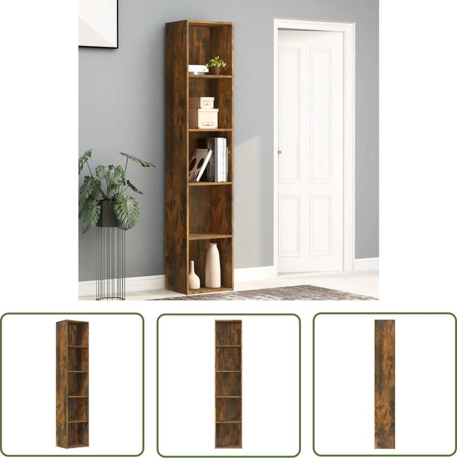 The Living Store Boekenkast Gerookt Eiken 40 x 30 x 189 cm Hoogwaardig Materiaal Boekenkast Houten Boekenkast Bruine Boekenkast Vintage Boekenkast Industriële Boekenkast - Foto 2