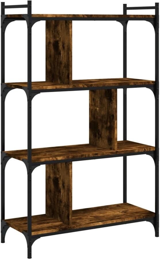 The Living Store Boekenkast Gerookt Eiken 76 x 32 x 123 cm Duurzaam hout- en metaalmateriaal Verstelbare poten Boekenkast Houten Boekenkast Bruine Boekenkast Vintage Boekenkast Industrieel Design - Foto 2