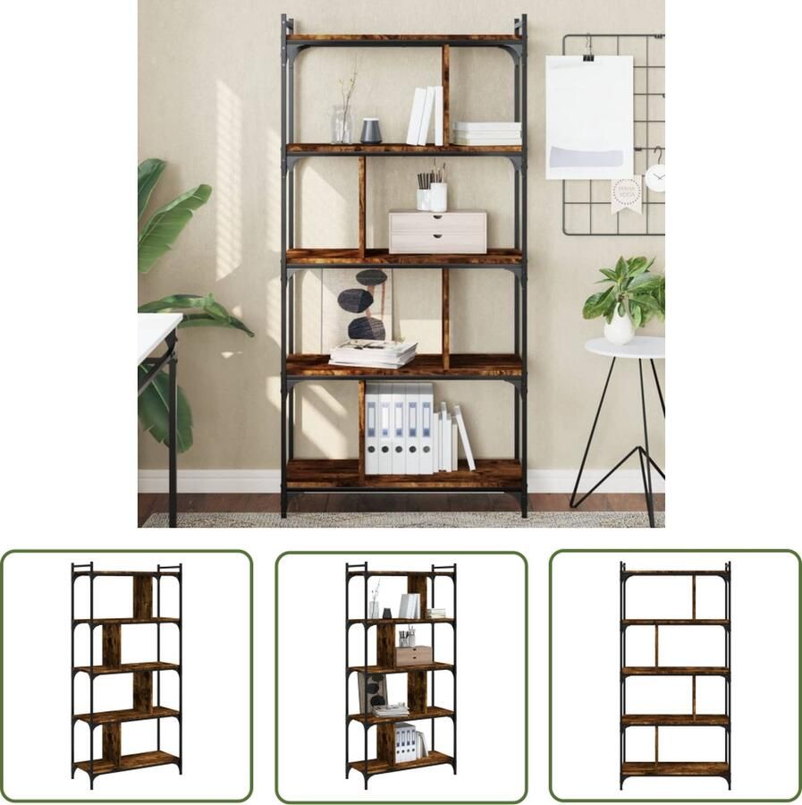 The Living Store Boekenkast 5-laags 76x32x158 cm bewerkt hout gerookt eikenkleur Boekenkast Houten Boekenkast Bruine Boekenkast Vintage Boekenkast Industrieel Boekenkast - Foto 2