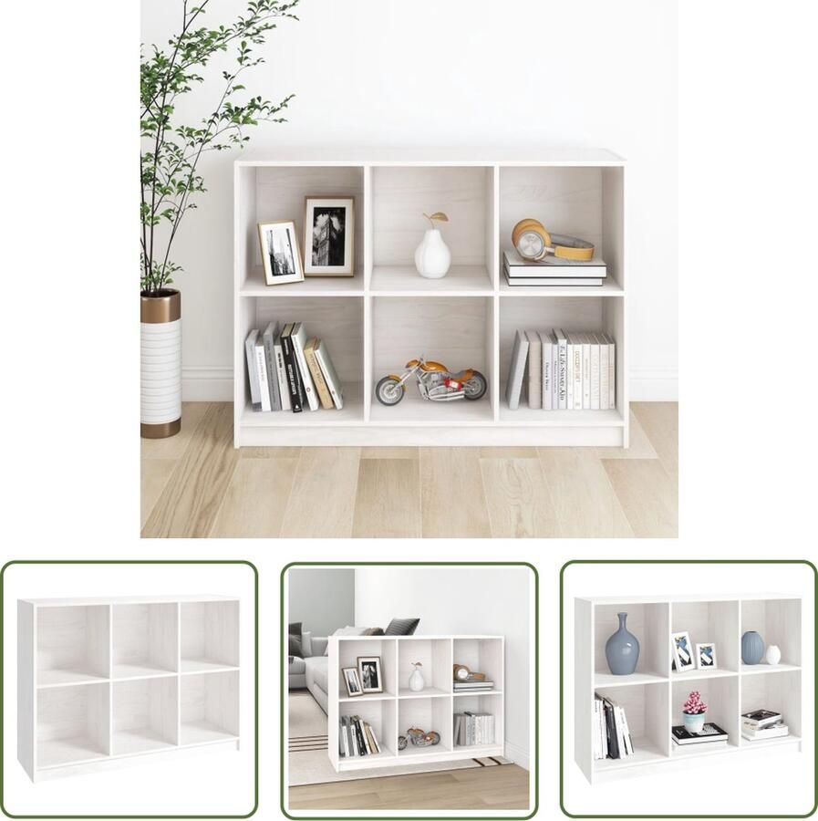 The Living Store Boekenkast 104x33x76 cm massief grenenhout wit Boekenkast Bibliotheek Houtmeubel Grenenhouten Kast Witte Boekenkast - Foto 2