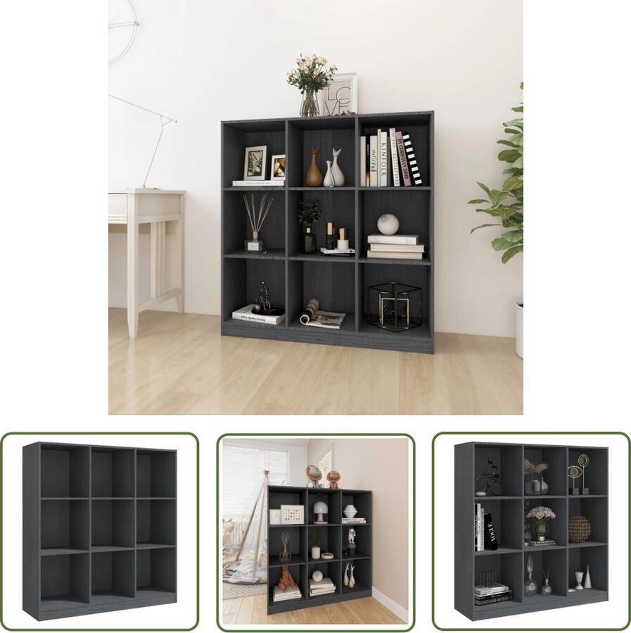 The Living Store Boekenkast Grenenhout 104 x 33.5 x 110 cm Grijs - Foto 2