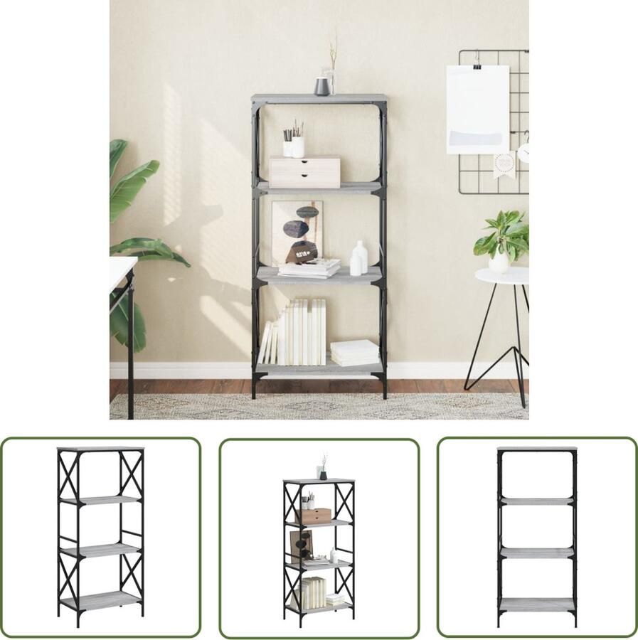 The Living Store Boekenkast Grijs Sonoma Eiken 59 x 35 x 132 cm Verstelbare poten Boekenkast Houten Boekenkast Grijze Boekenkast Boekenplank Bibliotheek - Foto 3