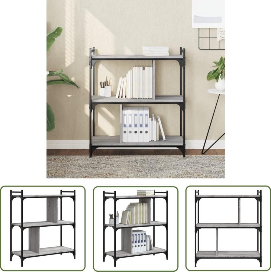 The Living Store Boekenkast Grijs Sonoma Eiken 76 x 32 x 88 cm Duurzaam materiaal Boekenkast Houten Boekenkast Grijze Boekenkast Boekenplank Opslagoplossing - Foto 2
