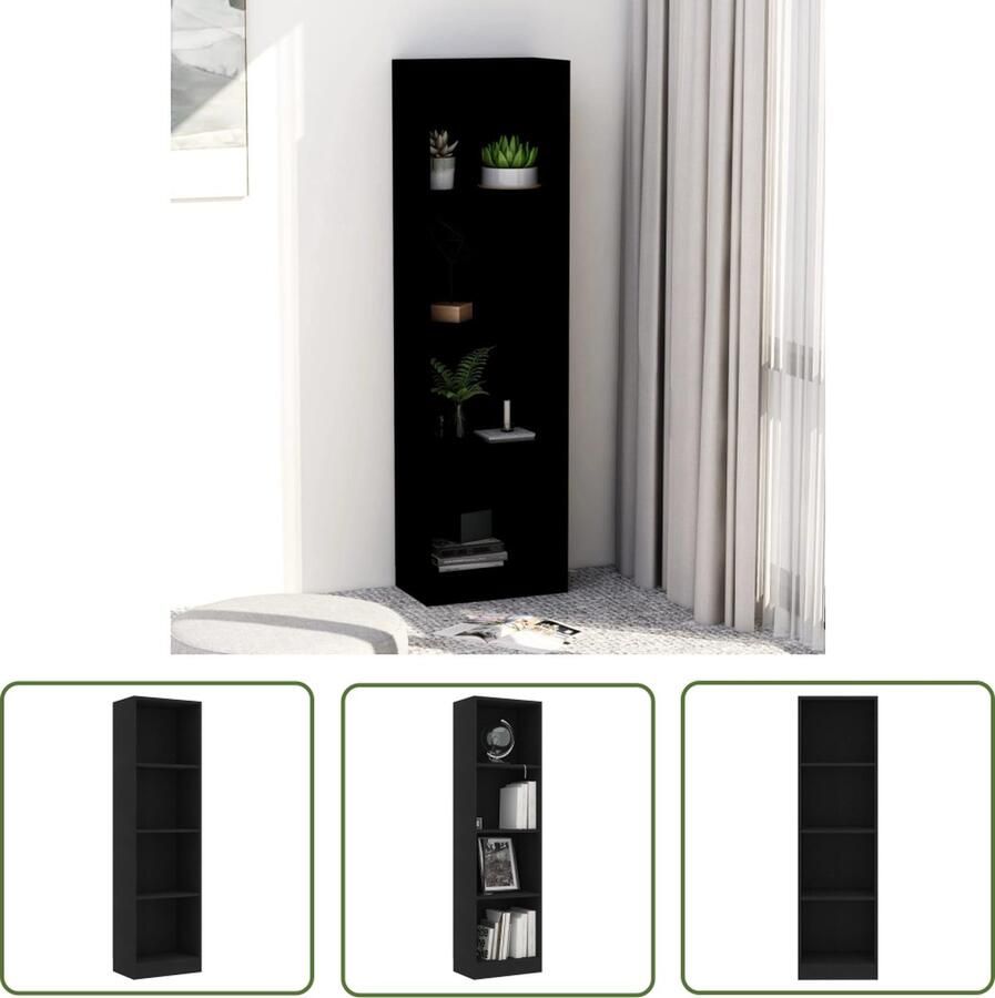 The Living Store Boekenkast Hoge boekenkast 40 x 24 x 142 cm Zwart - Foto 2