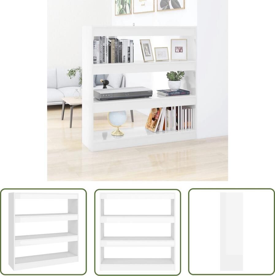 The Living Store Boekenkast Hoogglans wit 100 x 30 x 103 cm Bewerkt hout Boekenkast Kamerdivider Houten Boekenkast Wit Boekenkast Boekenplank - Foto 2