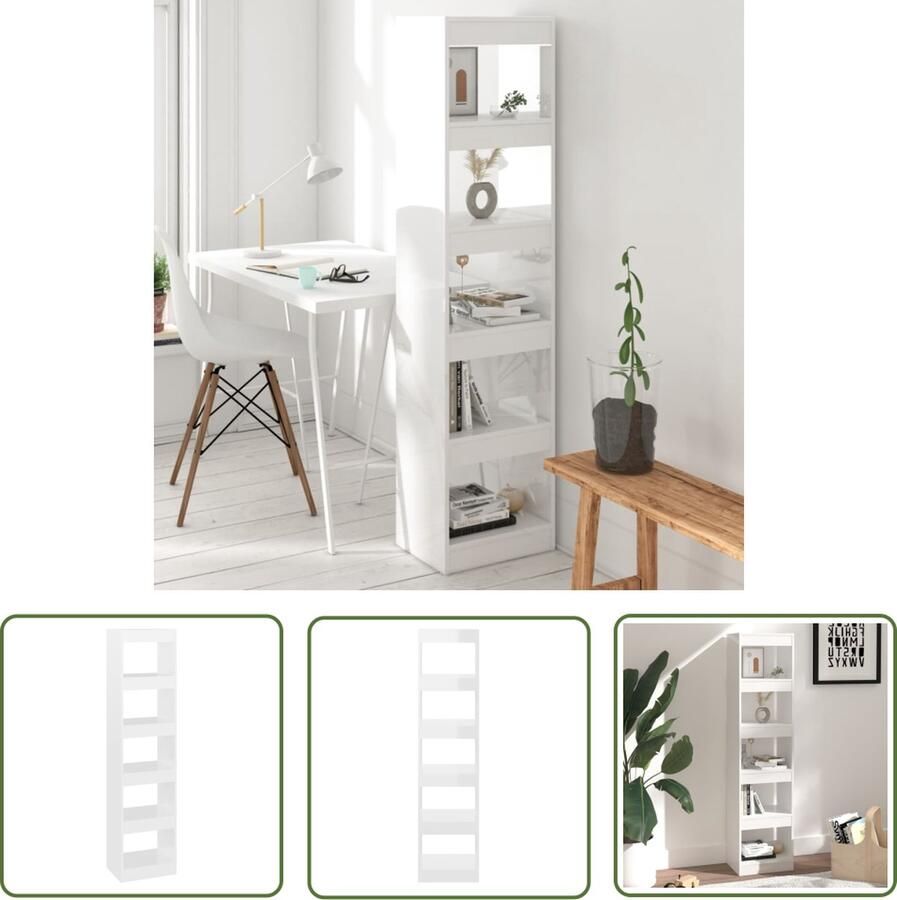 The Living Store Boekenkast Hoogglans wit 40 x 30 x 166 cm Bewerkt hout - Foto 2
