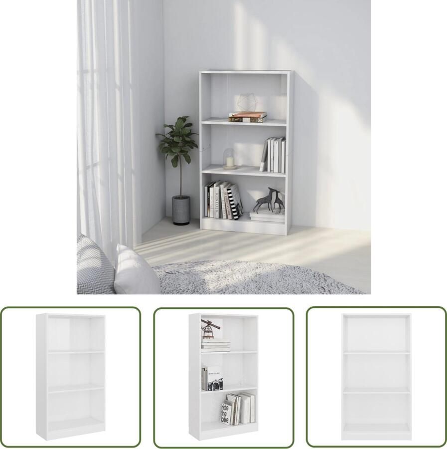 The Living Store Boekenkast Hoogglans wit 60 x 24 x 109 cm 3-laags ontwerp - Foto 2
