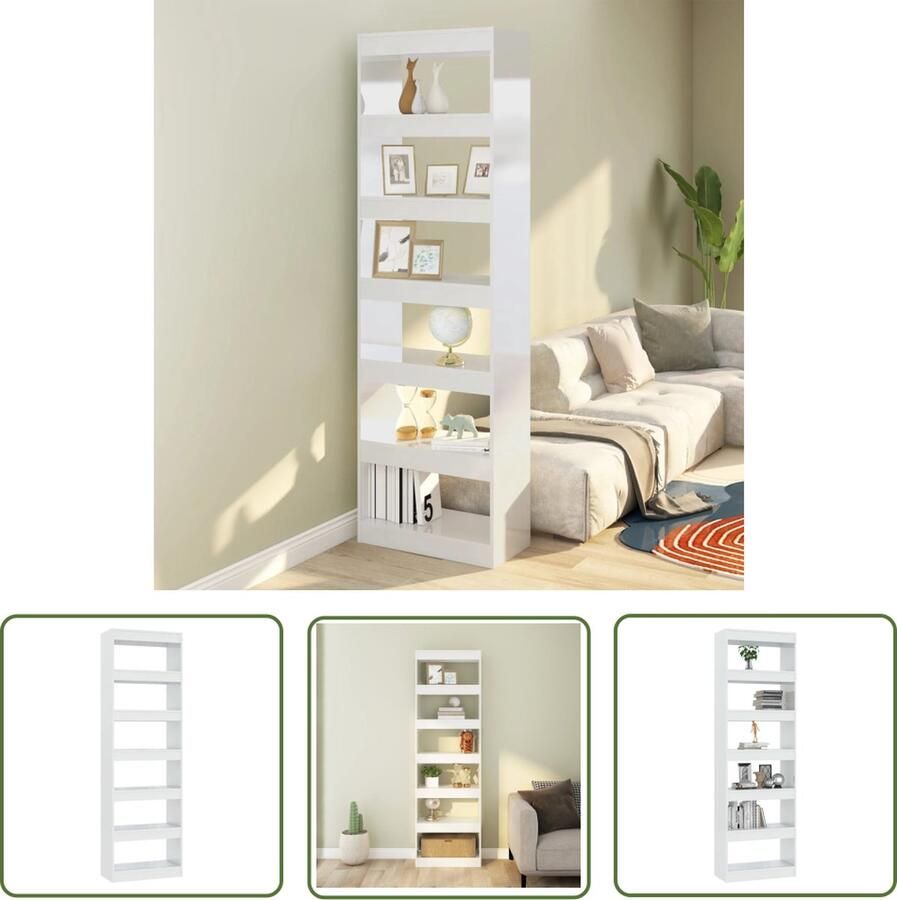 The Living Store Boekenkast hoogglans wit bewerkt hout 60 x 30 x 198 cm - Foto 2