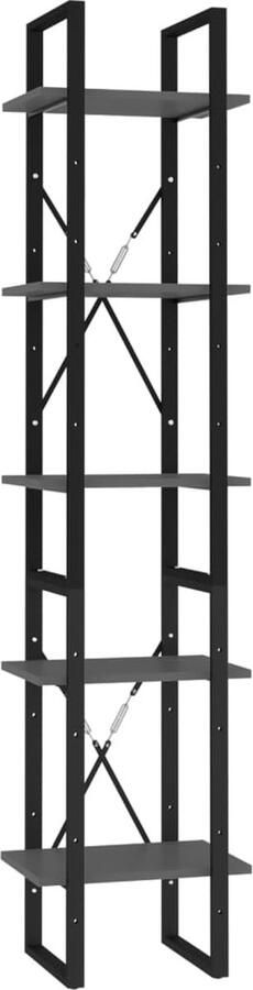 The Living Store Boekenkast met 5 schappen 40x30x175 cm bewerkt hout grijs Boekenkast Houten Boekenkast Grijze Boekenkast Industrieel Design Boekenplank