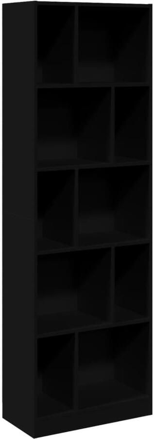 The Living Store Boekenkast 57x28 5x174 cm bewerkt hout zwart Boekenkast Houten Boekenkast Zwarte Boekenkast Opbergkast Bibliotheekkast - Foto 2