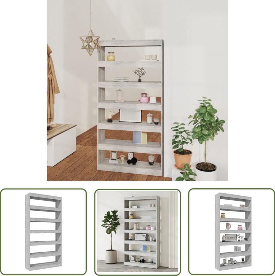 The Living Store Boekenkast Houten 100 x 30 x 198 cm Grijs Sonoma Eiken - Foto 2