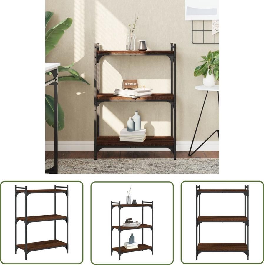 The Living Store Boekenkast 3-laags 60x30x86 cm bewerkt hout bruin eikenkleur Boekenkast Industrieel Design Houten Boekenkast Bruine Boekenkast Boekenplank - Foto 2