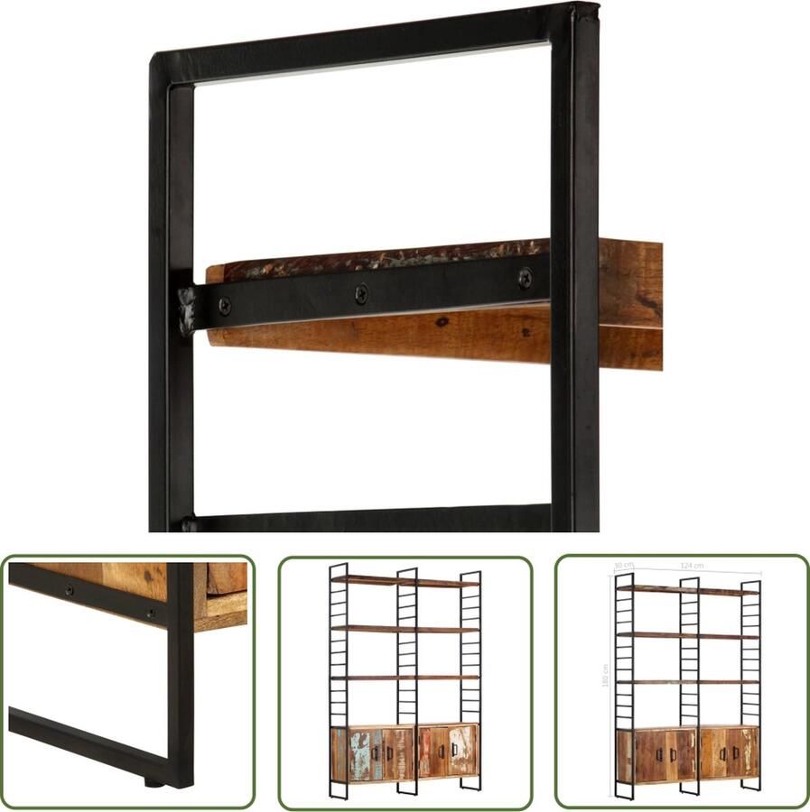 The Living Store Boekenkast IndustriÃle Stijl 124x30x180 cm Massief gerecycled hout en ijzeren frame Boekenkast Industrieel Design Vintage Meubels Houten Boekenkast Gerecycled Hout - Foto 2