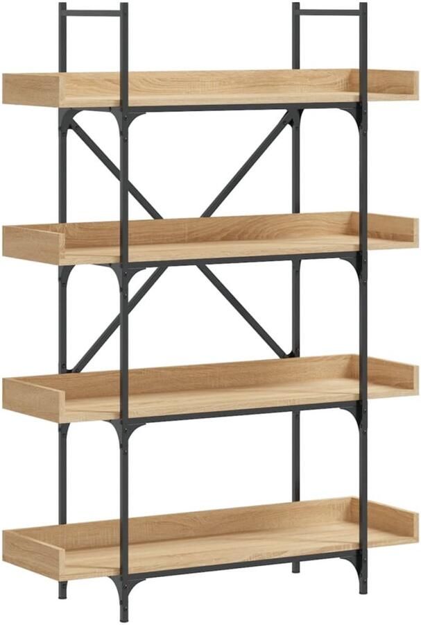 The Living Store Boekenkast 4-laags 100x33x145 5 cm bewerkt hout sonoma eiken Boekenkast Industrieel Design Houten Boekenkast Sonoma Eiken Bibliotheekkast - Foto 2