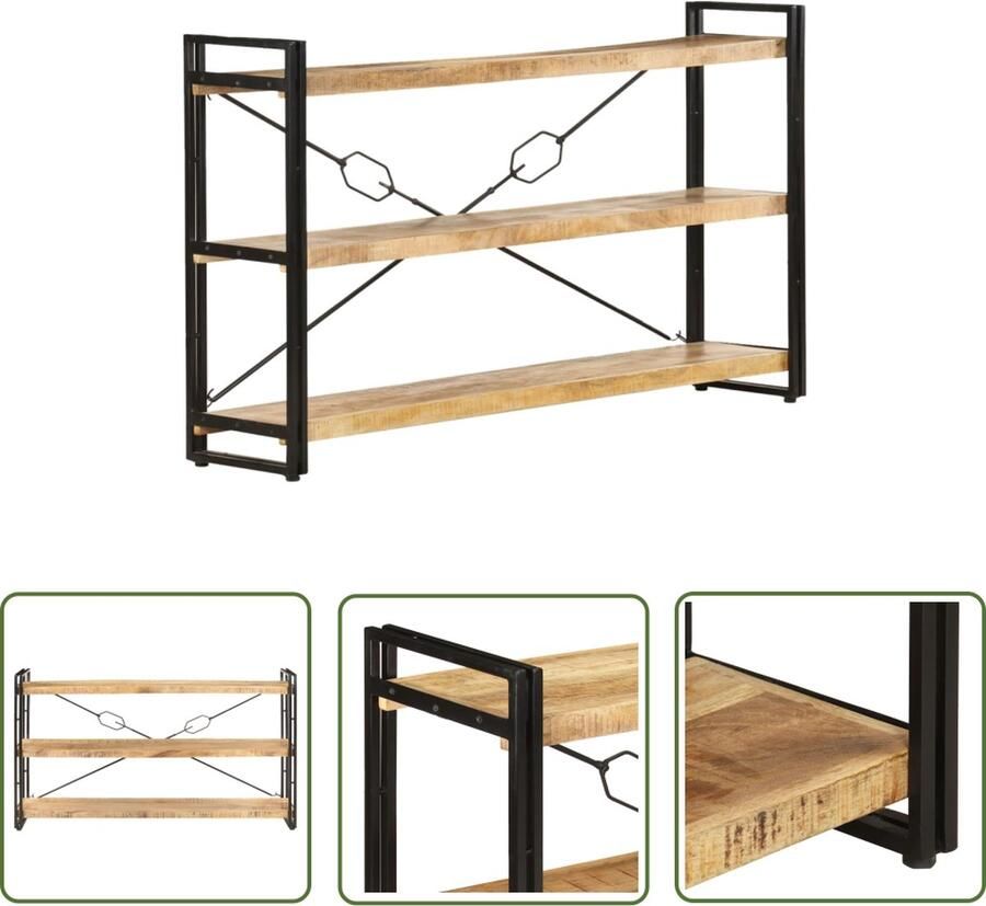 The Living Store Boekenkast Industrieel 140x30x80 cm Massief Ruw Mangohout en Gepoedercoat Staal Industriele Boekenkast Industrieel Design Mangohout Boekenkast Vintage Boekenkast Bibliotheek - Foto 2