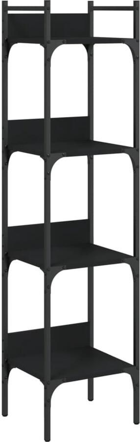 The Living Store Boekenkast 4-laags 35x30x138 5 cm bewerkt hout zwart Boekenkast Industriële Boekenkast Houten Boekenkast Zwarte Boekenkast Opbergkast - Foto 2