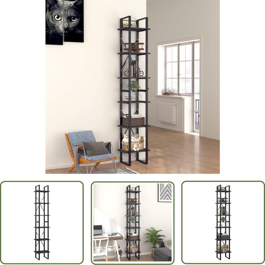 The Living Store Boekenkast Industrieel 40 x 30 x 210 cm Grijs Spaanplaat en metaal - Foto 2