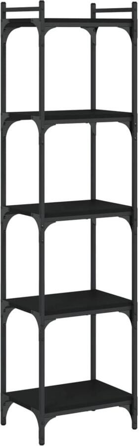 The Living Store Boekenkast 5-laags 40x30x154 cm bewerkt hout zwart Boekenkast Industrieel Design Houten Boekenkast Zwarte Boekenkast Bibliotheekkast - Foto 2