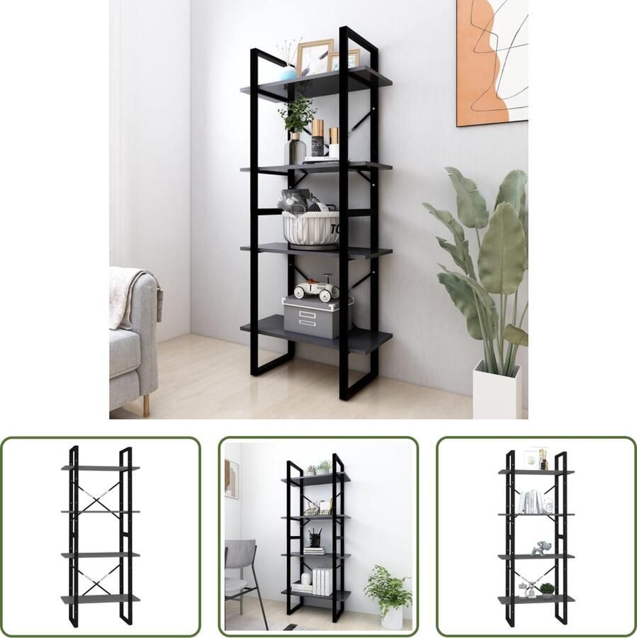 The Living Store Boekenkast Industrieel 60 x 30 x 140 cm Grijs - Foto 2